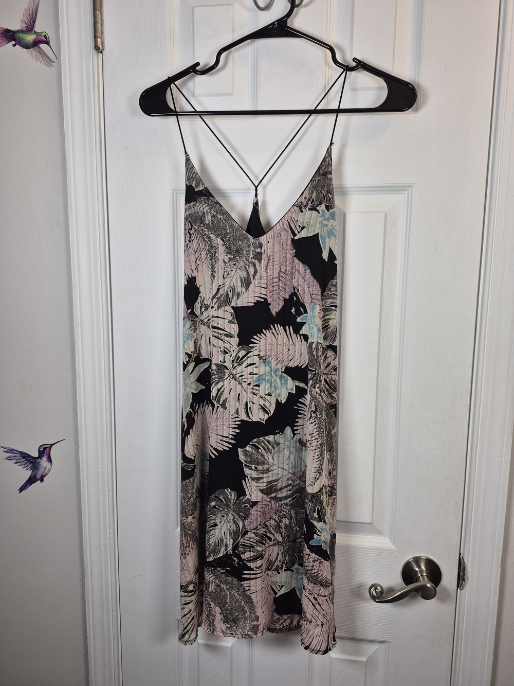Black Bead Plissé Tropical Strappy Cami Dress Whimsigoth Y2K Summer